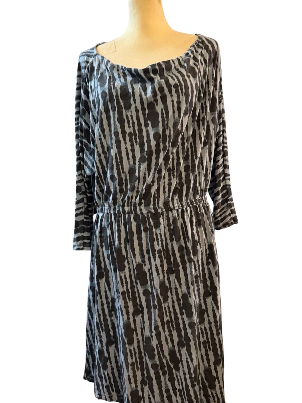 Kate Quinn Bamboo Knit Dress, Black Abstract Print, Dolman Sleeves, Size XL
